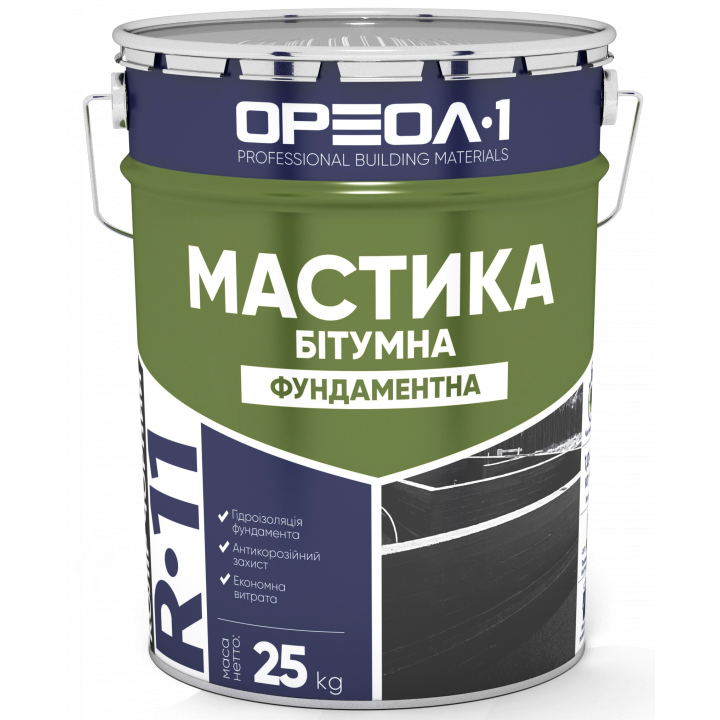 ОРЕОЛ-1 МАСТИКА БИТУМНАЯ (ГИДРОИЗОЛЯЦИЯ ФУНДАМЕНТА), 25 КГ