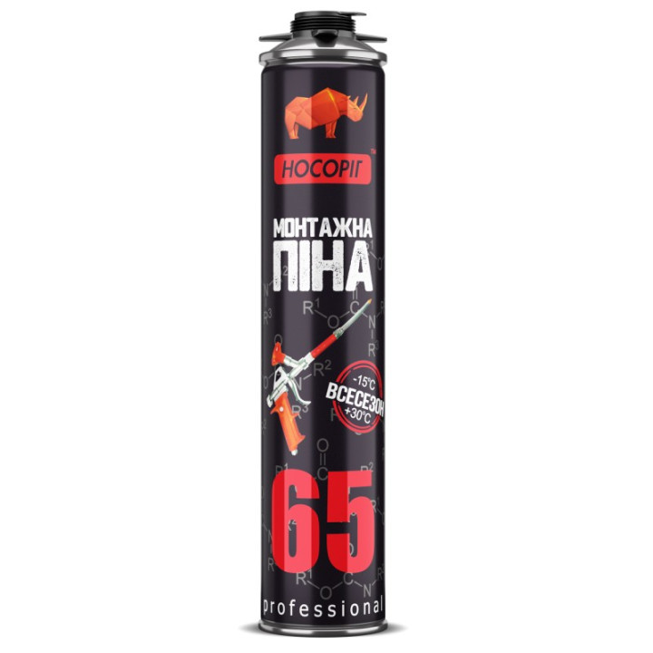 Пена монтажная  (всесезонная) НОСОРОГ PRO 65л/900 г