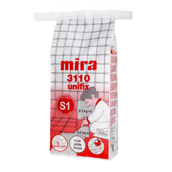 Клей для плитки эластичный Mira 3110 unifiх (белый) 25 кг
