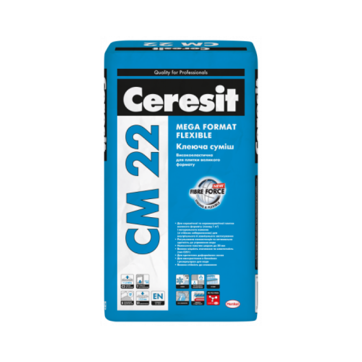 Клей для крупнофоматной плитки высокоэластичный Ceresit (Церезит) CM 22 Mega format flexible 25 кг