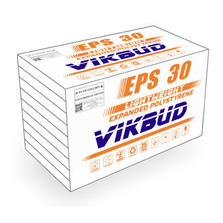 Пінопласт VIKBUD EPS 30 plus 30мм 1*0,5м  10кг/м3