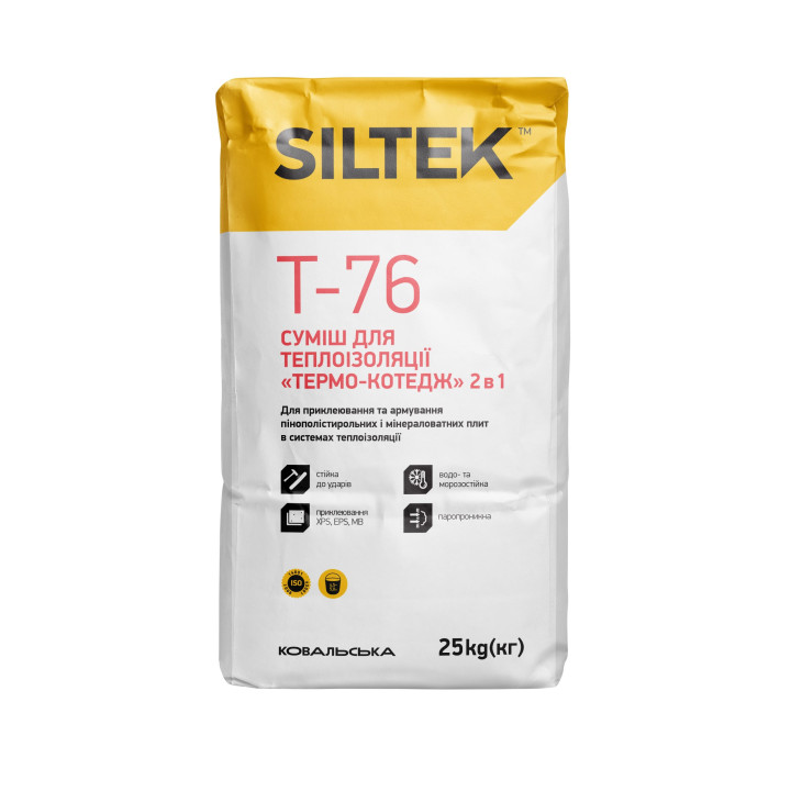 Клей для пінопласту та мінеральної вати Siltek T-76 Термо-Котедж (приклеювання та армування) (25 кг)